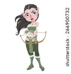 Vector illustration of a cute cartoon  archer girl sitting isolated on white background