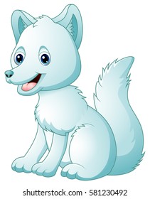 Vector illustration of Cute cartoon arctic fox sitting