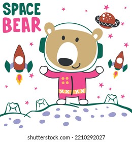 Vector illustration of cute cartoon astronauts teddy bear in space, suitable for stickers and t shirts kids baby, t shirt print design, fashion graphic and other decoration.