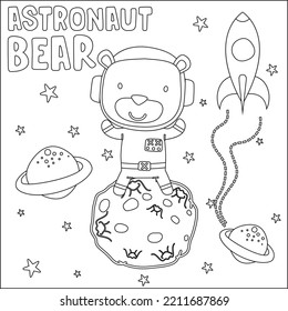 Vector illustration of cute cartoon astronauts little bear in space, Childish design for kids activity colouring book or page.