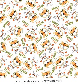 Vector illustration of cute cartoon astronauts little tiger in space, Can be used for t-shirt print, Creative vector childish background for fabric textile, nursery wallpaper and other decoration.