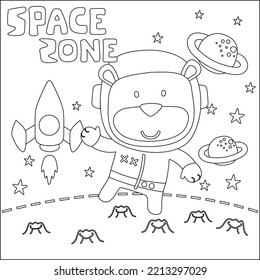 Vector illustration of cute cartoon astronauts little bear in space, Childish design for kids activity colouring book or page.
