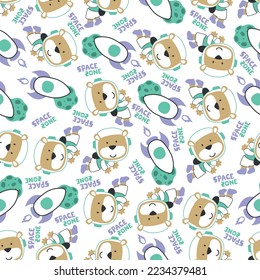 Vector illustration of cute cartoon astronauts little bear in space, Can be used for t-shirt print, Creative vector childish background for fabric textile, nursery wallpaper and other decoration.