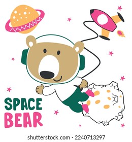 Vector illustration of cute cartoon astronauts little bear in space, Can be used for t-shirt print, kids wear fashion design, baby shower invitation card. fabric, textile, nursery wallpaper, poster.