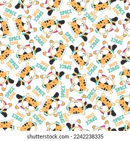 Vector illustration of cute cartoon astronauts little tiger in space, Can be used for t-shirt print, Creative vector childish background for fabric textile, nursery wallpaper and other decoration.