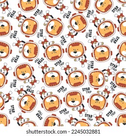 Vector illustration of cute cartoon astronauts little lion in space, Can be used for t-shirt print, Creative vector childish background for fabric textile, nursery wallpaper and other decoration.
