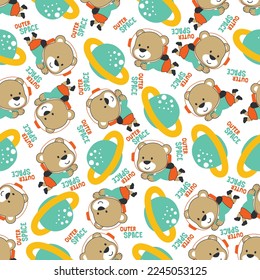 Vector illustration of cute cartoon astronauts little bear in space, Can be used for t-shirt print, Creative vector childish background for fabric textile, nursery wallpaper and other decoration.