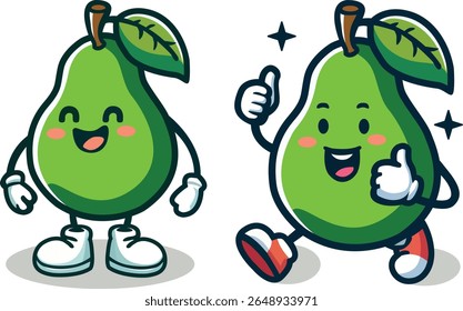 Ilustração vetorial Personagens bonitos do Cartoon do Abacate com Rostos Felizes para Alimentos e Conceitos de Saúde