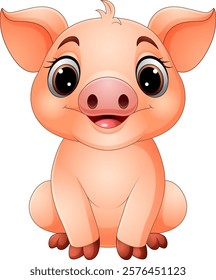 Vector illustration of cute cartoon baby pig