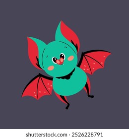 Vector illustration of cute cartoon bat spreading its wings.