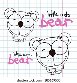 Vector illustration of cute cartoon bear. Place for your text.