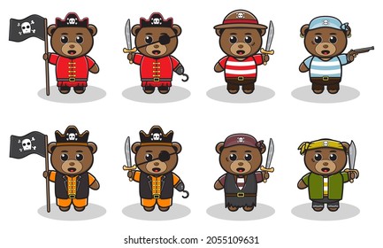 Vector illustration of Cute Cartoon of Bear Pirate. Good for label, sticker, clipart. white isolated background