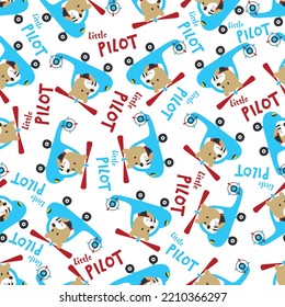Vector illustration of cute cartoon bear pilot. Cartoon character for childrens coloring book or page.