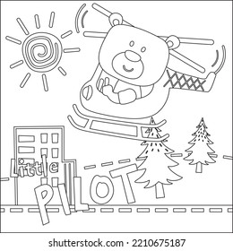 Vector illustration of cute cartoon bear pilot. Childish design for kids activity colouring book or page.