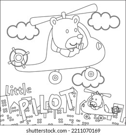 Vector illustration of cute cartoon bear pilot. Childish design for kids activity colouring book or page.