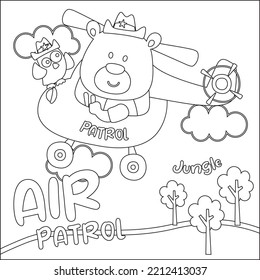 Ilustración vectorial del lindo piloto de osos de dibujos animados. Diseño infantil para niños animan libros o páginas coloreadas.