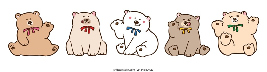 Vector Illustration of Cute Cartoon Bear Characters on Isolated Background