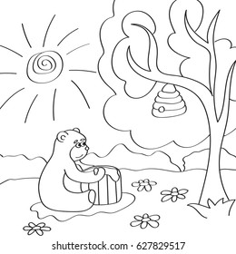 Vector illustration of cute cartoon bear for coloring book