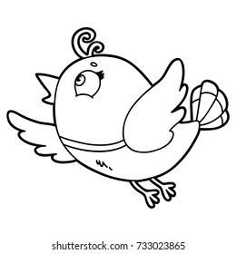 Vector illustration of cute cartoon bird character for children, coloring page