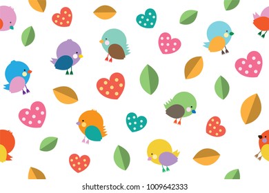 Vector and Illustration Cute Cartoon Birds Background Pattern Seamless Colorful