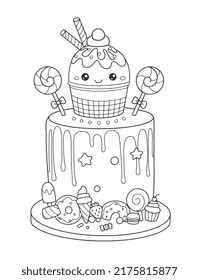 Vector Illustration Cute Cartoon Birthday Cake coloring page