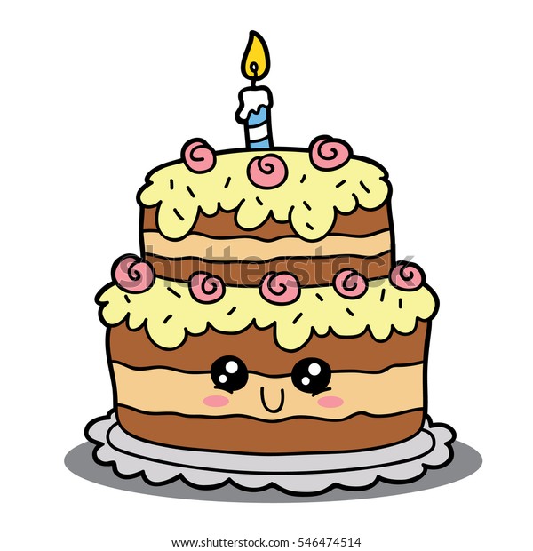 Vector Illustration Cute Cartoon Birthday Cake Stock Vector (Royalty