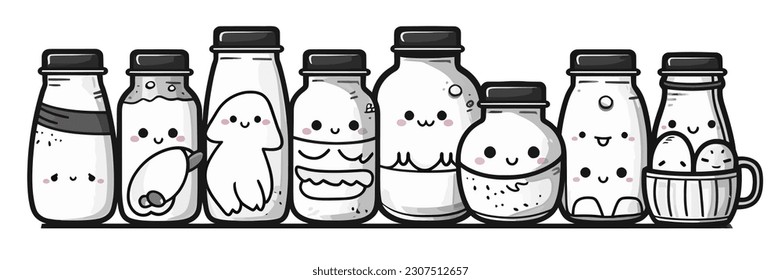 Ilustración vectorial, botella de dibujos animados, línea detallada