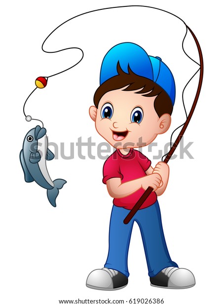 Vector Illustration Cute Cartoon Boy Fishing Stock Vector (Royalty Free ...