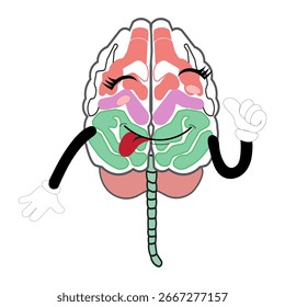 Ilustración vectorial de linda mascota cerebral de dibujos animados en varias poses divertidas y expresivas. Ilustración expresiva del cerebro