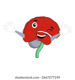 Ilustración vectorial de linda mascota cerebral de dibujos animados en varias poses divertidas y expresivas. Ilustración expresiva del cerebro