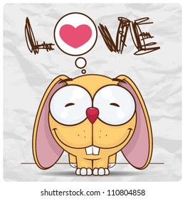 Vector illustration of  cute cartoon bunny character and heart.