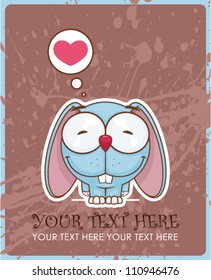 Vector illustration of  cute cartoon bunny character and heart.
