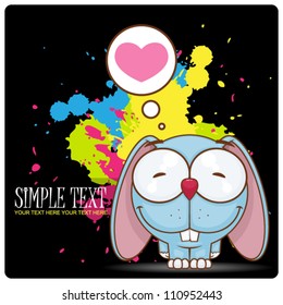 Vector illustration of  cute cartoon bunny character and heart.