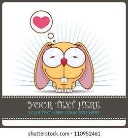 Vector illustration of  cute cartoon bunny character and heart.