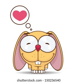 Vector illustration of  cute cartoon bunny character and heart.