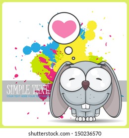 Vector illustration of  cute cartoon bunny character and heart.