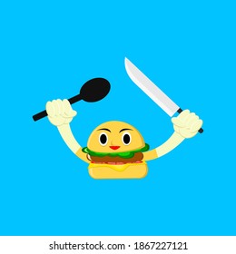 Vector illustration of cute cartoon burger graphics. Great for placement in the food industry.
