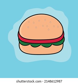 Vector illustration of cute cartoon burger graphic in kawaii doodle style. Suitable for children's product and culinary content