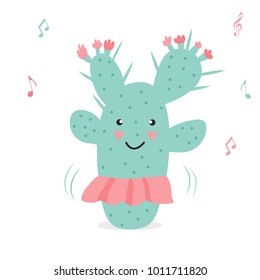 Vector illustration of cute cartoon cactus  funny face. Can be used for cards, invitations or like sticker