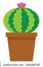 vector illustration of a cute cartoon cactus with pink flower in pot isolated on white background