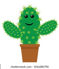 vector illustration of a cute cartoon cactus in pot isolated on white background
