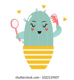 Vector illustration of cute cartoon cactus