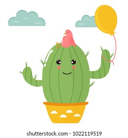Vector illustration of cute cartoon cactus