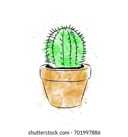 Vector illustration of cute cartoon cactus colorful