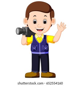 vector illustration of Cute cartoon a cameraman