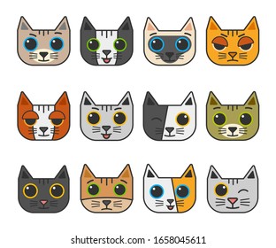 Vector illustration of cute cartoon cat icons