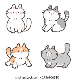Vector Illustration of Cute Cartoon Cat Character on White Background