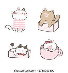 Vector Illustration of Cute Cartoon Cat Design on White Isolated Background