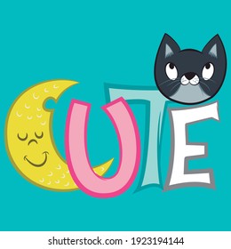 vector Illustration of a cute cartoon cat design background with cute text