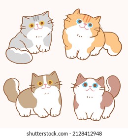 Vector Illustration of Cute Cartoon Cat Characters on Isolated Background